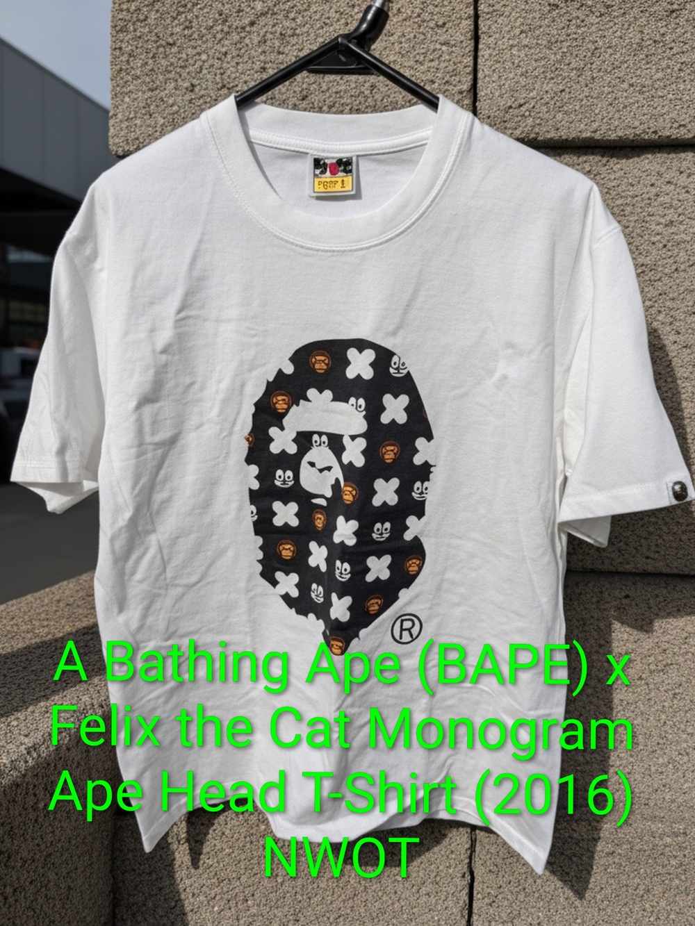 A Bathing Ape (BAPE) x Felix the Cat Monogram Ape Head T-Shirt (2016) Sz LG NWOT